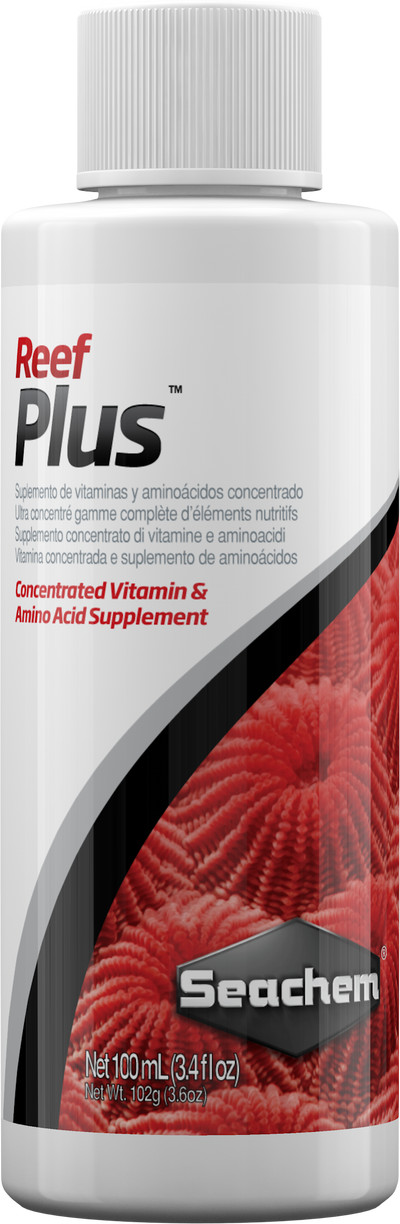Seachem Reef Plus 100 mL bottle, reef vitamin and amino acid supplement