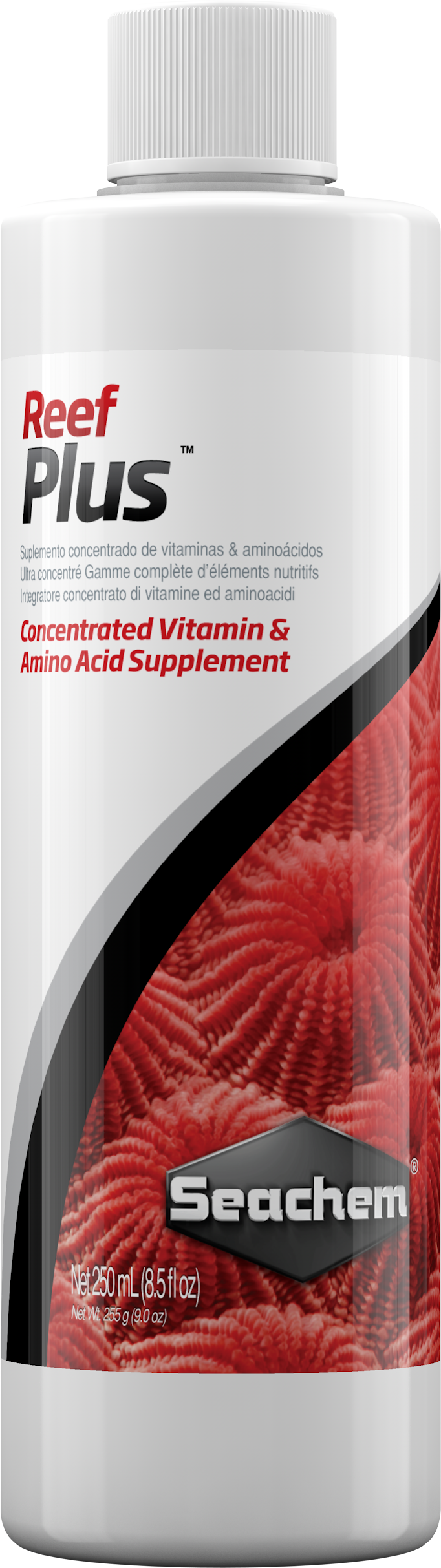 Seachem Reef Plus 250 mL bottle, reef vitamin and amino acid supplement