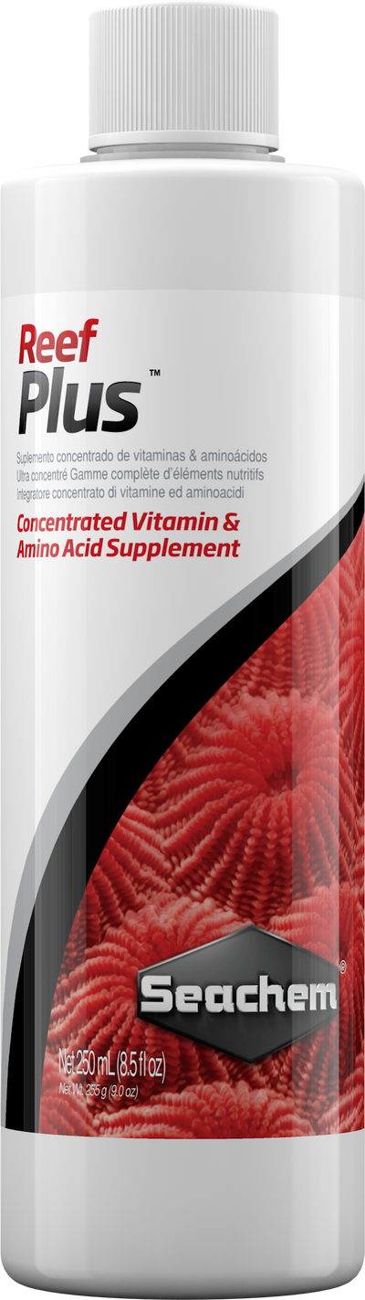 Seachem Reef Plus 250 mL bottle, reef vitamin and amino acid supplement