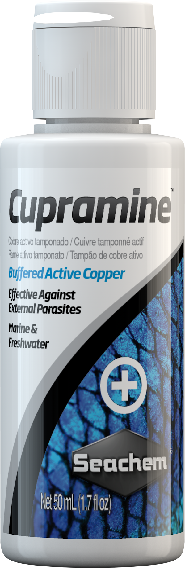 Seachem Cupramine buffered active copper parasite treatment bottle