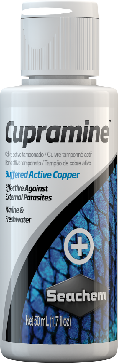 Seachem Cupramine buffered active copper parasite treatment bottle