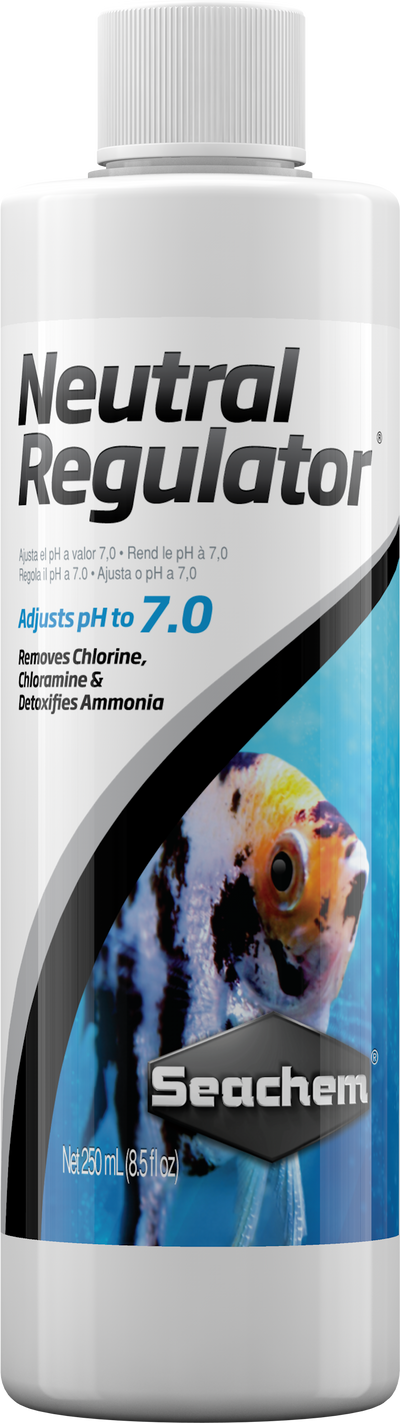 Seachem Liquid Neutral Regulator 250 mL bottle, freshwater pH 7.0 buffer, front label