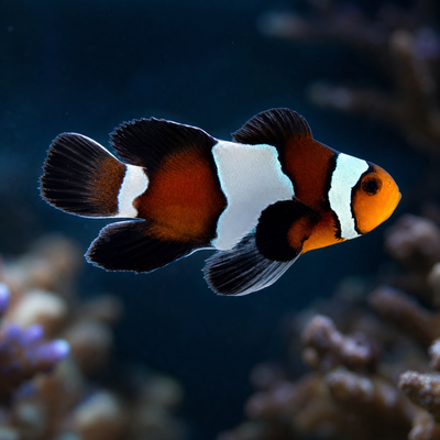 Black Ice Longfin Clownfish (Amphiprion ocellaris) captive bred saltwater reef fish with flowing fins
