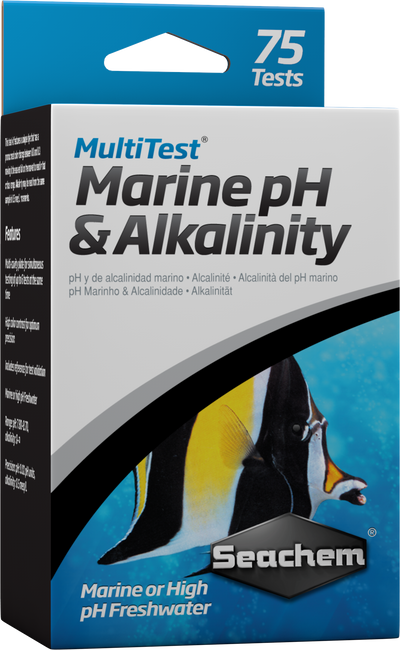 Seachem MultiTest Marine pH and Alkalinity test kit box, 75 tests for marine and high pH freshwater aquariums