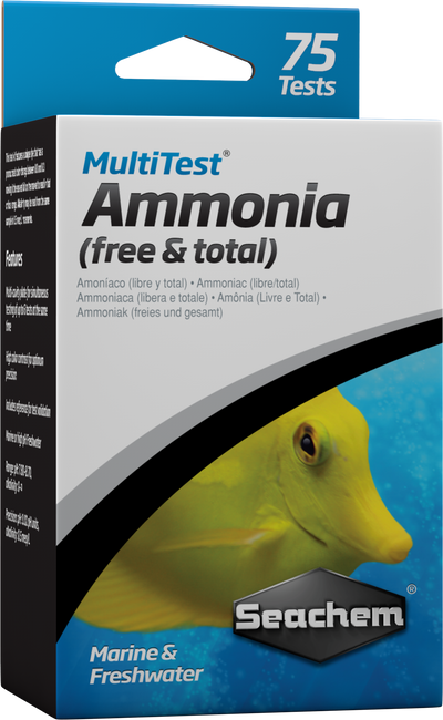 Seachem MultiTest Ammonia test kit box, 75 tests for free and total ammonia in freshwater and marine aquariums