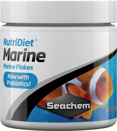 Seachem NutriDiet Marine Flakes probiotic saltwater fish food container