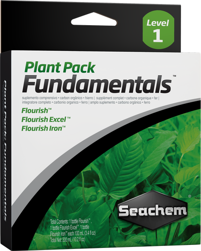 Seachem Plant Pack Level 1 Fundamentals box with Flourish, Flourish Excel, and Flourish Iron