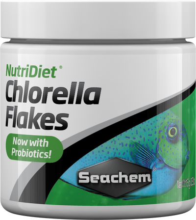 Seachem NutriDiet Chlorella Flakes with Probiotics 15g jar - fortified algae fish food for freshwater and marine community fish
