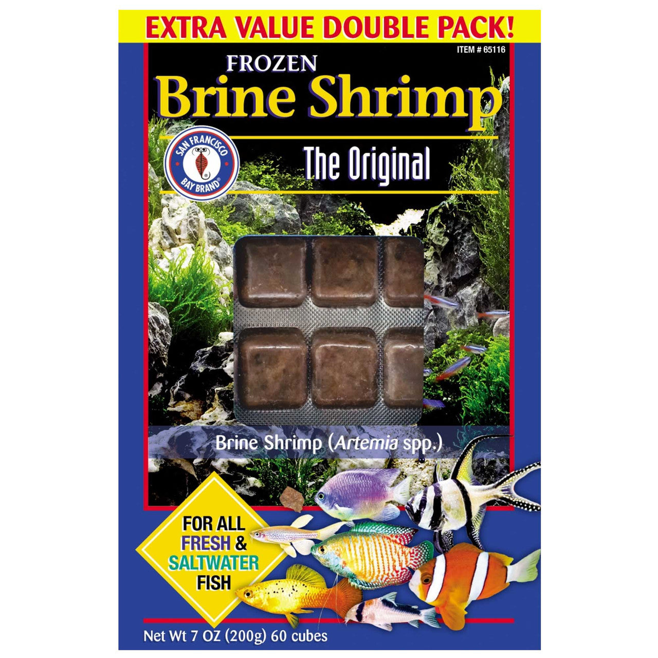 San Francisco Bay Brand Frozen Brine Shrimp value pack, 7 oz 200g 60-cube box of adult Artemia for freshwater and saltwater fish