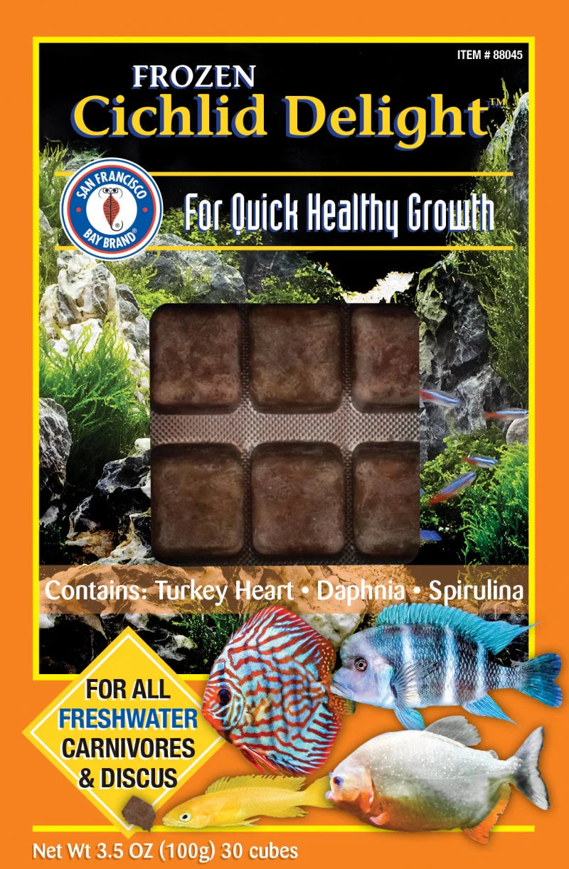 SFBB Frozen Cichlid Delight box, frozen turkey-heart food for discus and freshwater cichlids, 3.5 oz