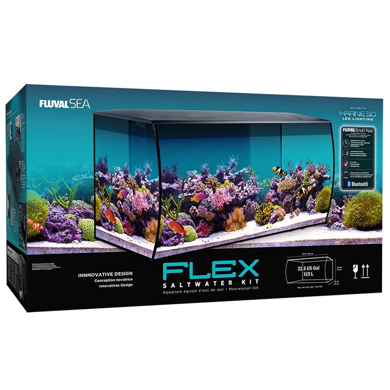 Fluval Sea Flex Saltwater Kit retail box, 32.5 gallon reef aquarium with Marine 3.0 LED