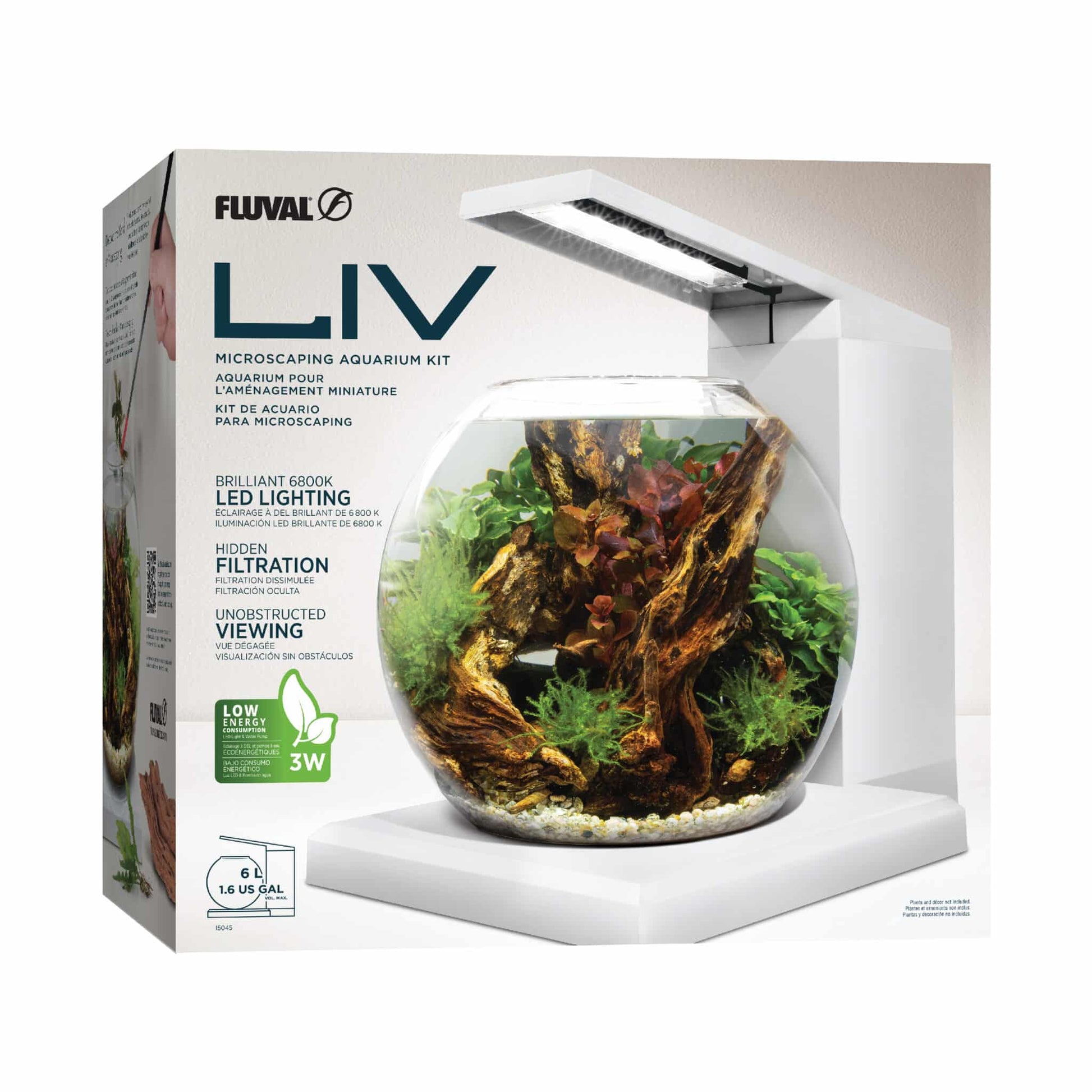 Fluval Liv Microscaping Aquarium Kit retail box, white 1.6 gallon round bowl nano aquarium
