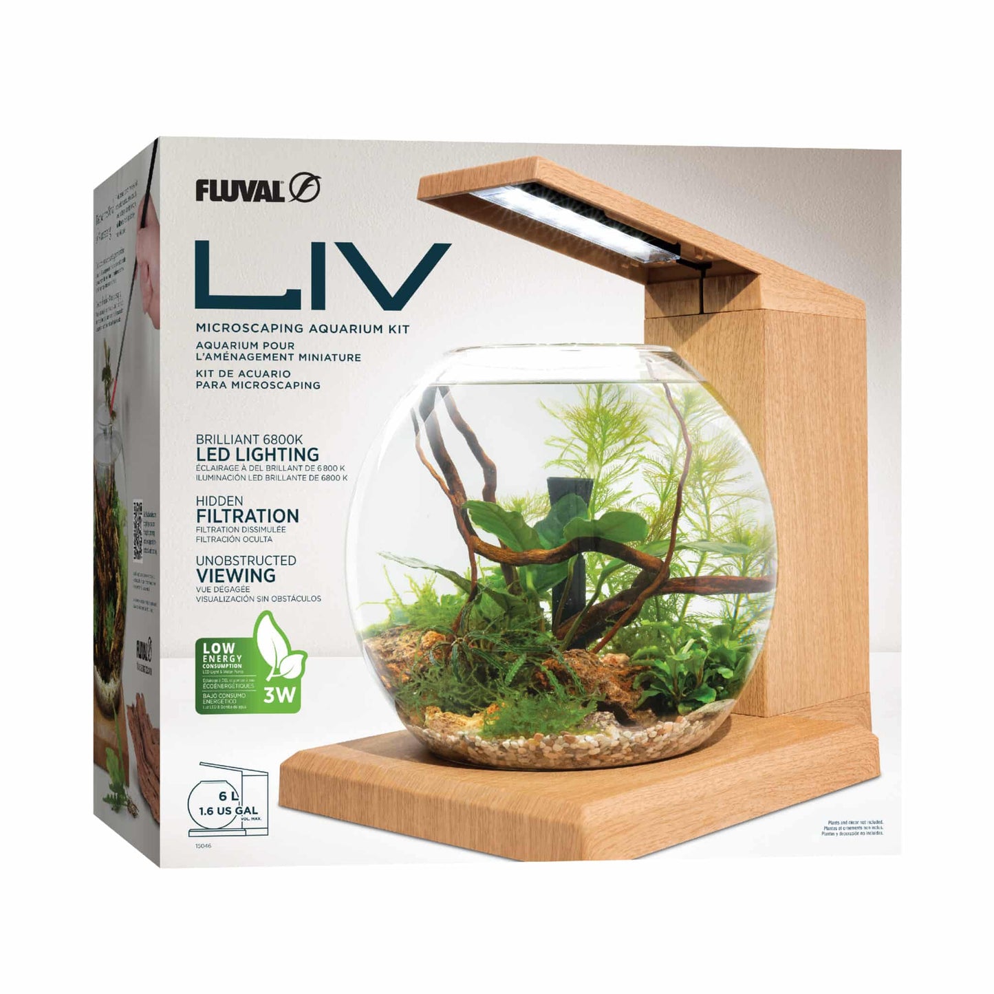 Fluval Liv Microscaping Aquarium Kit retail box, teak 1.6 gallon round bowl nano aquarium
