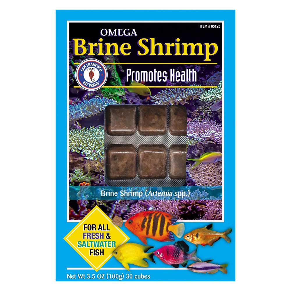 San Francisco Bay Brand Omega-3 Brine Shrimp 3.5 oz box, 30 cubes of Artemia enriched with Omega-3 for freshwater and saltwater fish