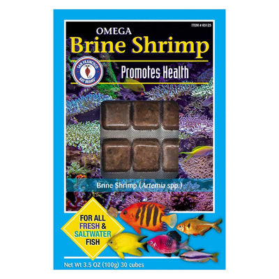 San Francisco Bay Brand Omega-3 Brine Shrimp 3.5 oz box, 30 cubes of Artemia enriched with Omega-3 for freshwater and saltwater fish