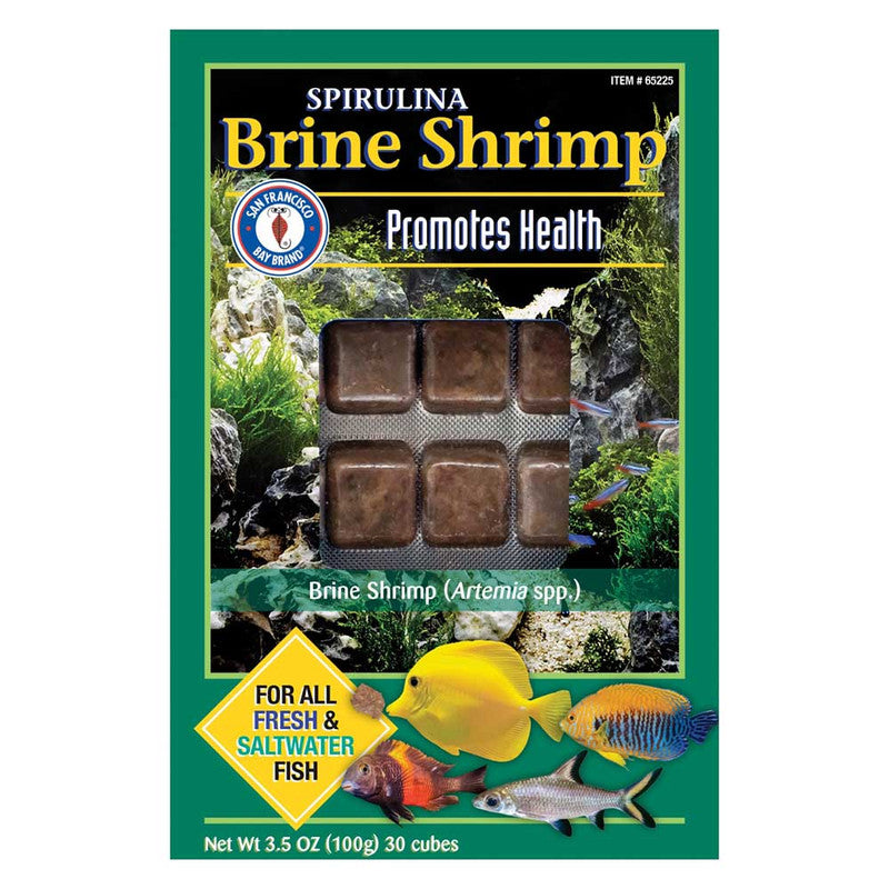 San Francisco Bay Brand Spirulina Brine Shrimp 3.5 oz box, 30 cubes of Artemia gut-loaded with spirulina for freshwater and saltwater fish