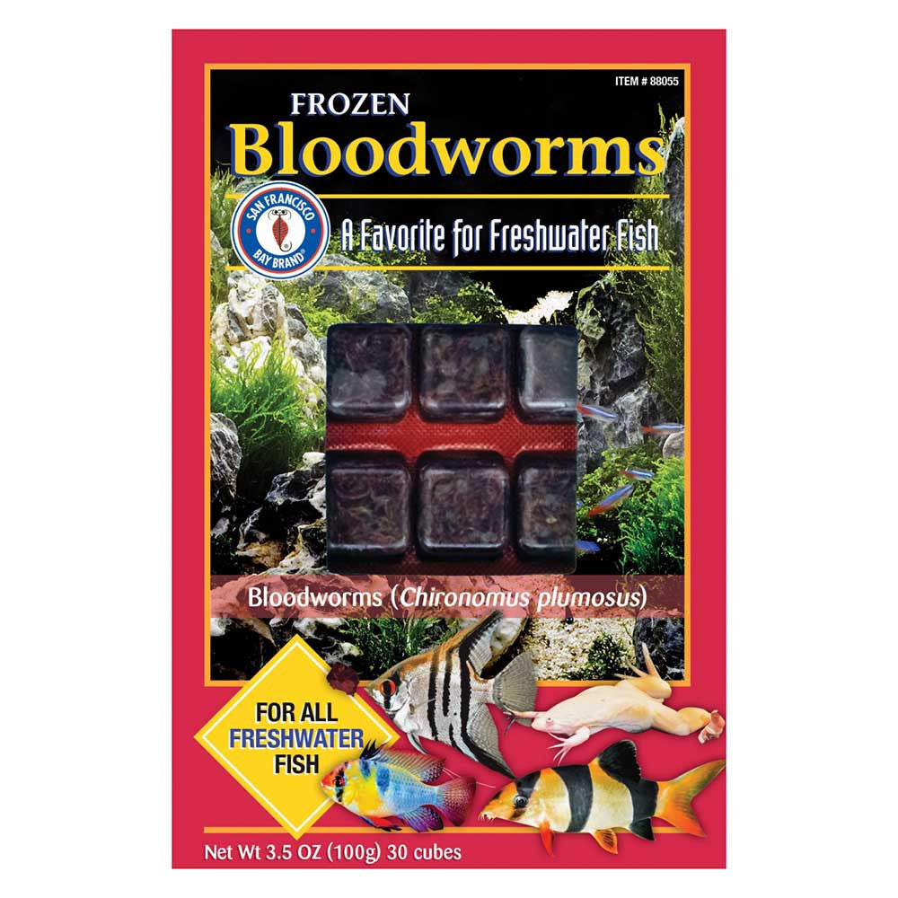 San Francisco Bay Brand Frozen Bloodworms 3.5 oz box, 30 cubes of Chironomus plumosus for freshwater fish