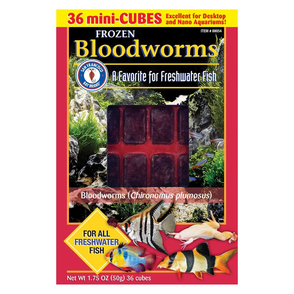 San Francisco Bay Brand Frozen Bloodworms 1.75 oz pack, 36 mini-cubes of Chironomus plumosus for nano and desktop freshwater tanks