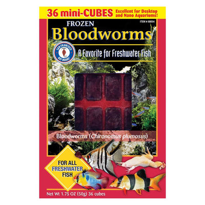 San Francisco Bay Brand Frozen Bloodworms 1.75 oz pack, 36 mini-cubes of Chironomus plumosus for nano and desktop freshwater tanks
