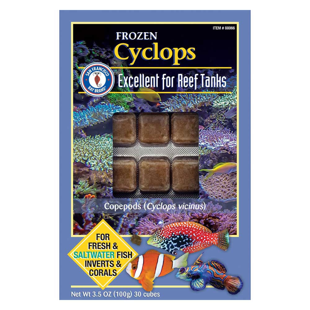 San Francisco Bay Brand Frozen Cyclops copepods, 3.5 oz 30-cube pack for reef, coral, and fry feeding