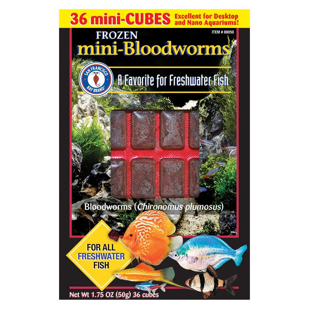 SFBB Frozen Mini-Bloodworms box, 36 frozen bloodworm mini-cubes for freshwater and nano aquariums, 1.75 oz