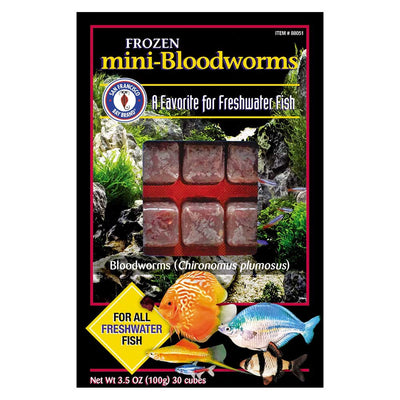 SFBB Frozen Mini-Bloodworms box, frozen bloodworm cubes for freshwater fish, 3.5 oz