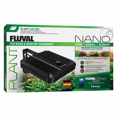 Fluval Plant 4.0 Nano LED box, a 20W 7500K Bluetooth planted-aquarium LED for nano and desktop freshwater tanks