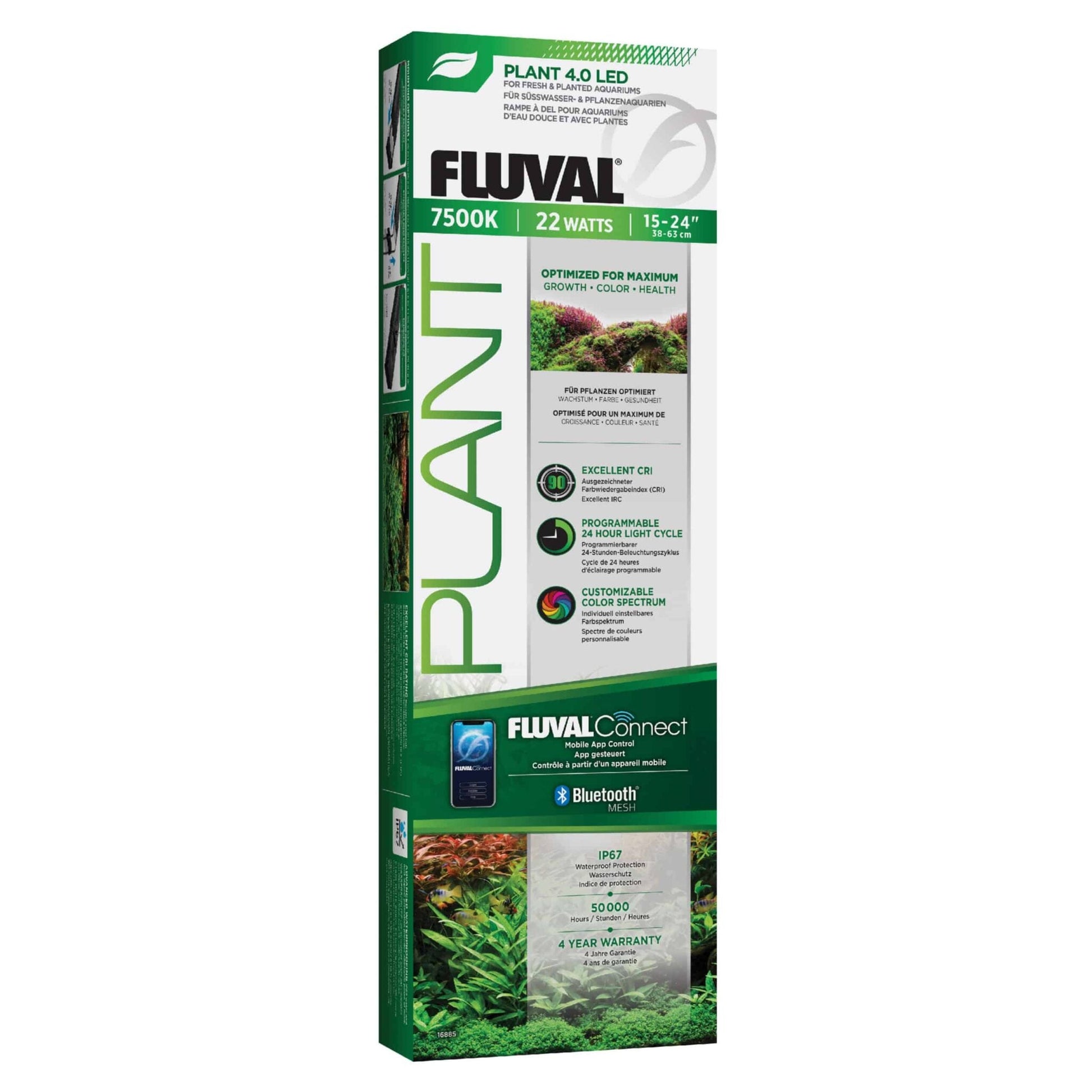 Fluval Plant 4.0 LED light box, a full-spectrum 7500K Bluetooth LED for freshwater planted aquariums
