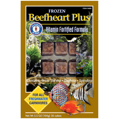 San Francisco Bay Brand Beefheart Plus frozen food, 3.5 oz 30-cube vitamin-fortified beef heart blend with brine shrimp, daphnia, and spirulina for freshwater discus and cichlids