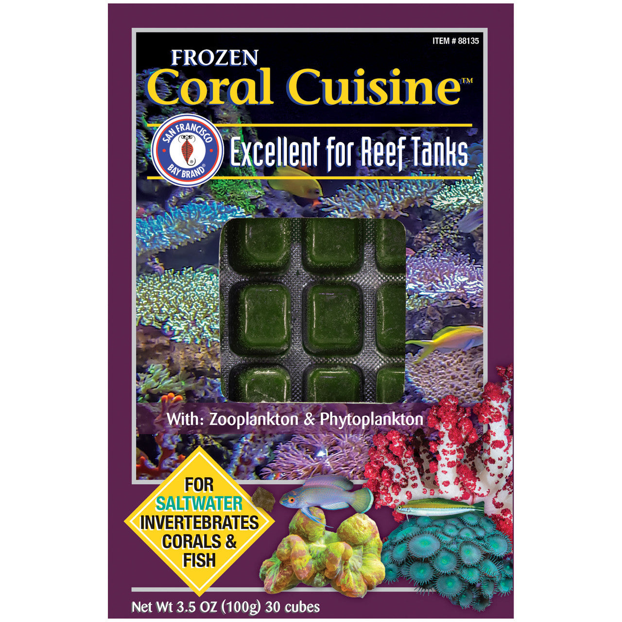 San Francisco Bay Brand Coral Cuisine frozen food, 3.5 oz 30-cube blend of zooplankton and phytoplankton for reef corals and filter feeders