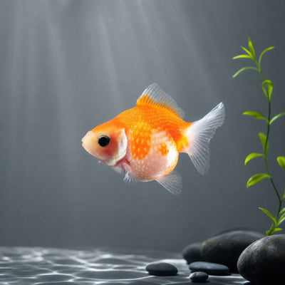 Pearlscale Goldfish (Carassius auratus) fancy goldfish with round golf ball body and domed pearl scales