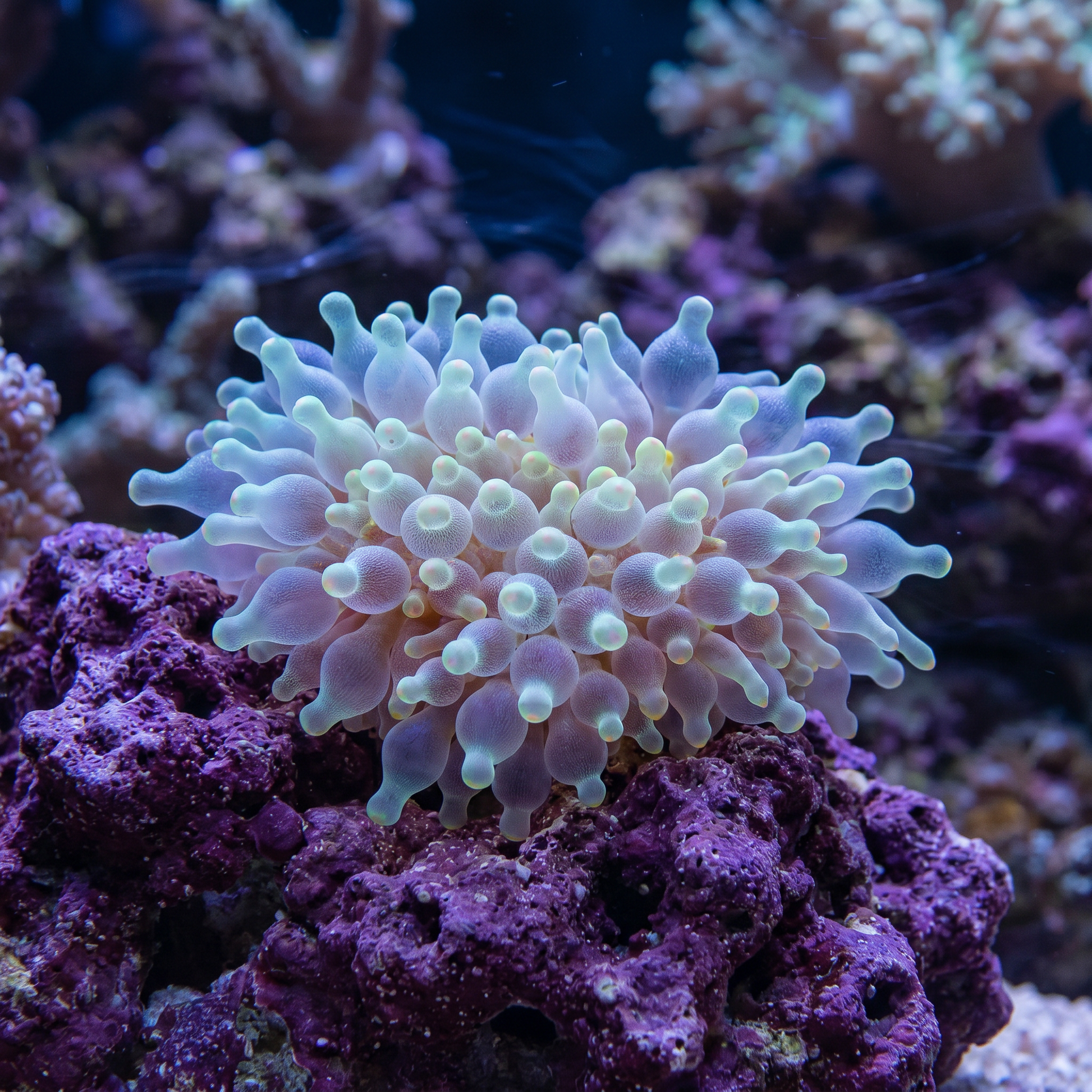 Snowflake Bulb Anemone (Entacmaea quadricolor) saltwater host anemone - white patterned bubble tip tentacles