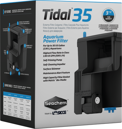 Seachem Tidal Power Filter, Tidal 35 hang-on-back aquarium filter retail box
