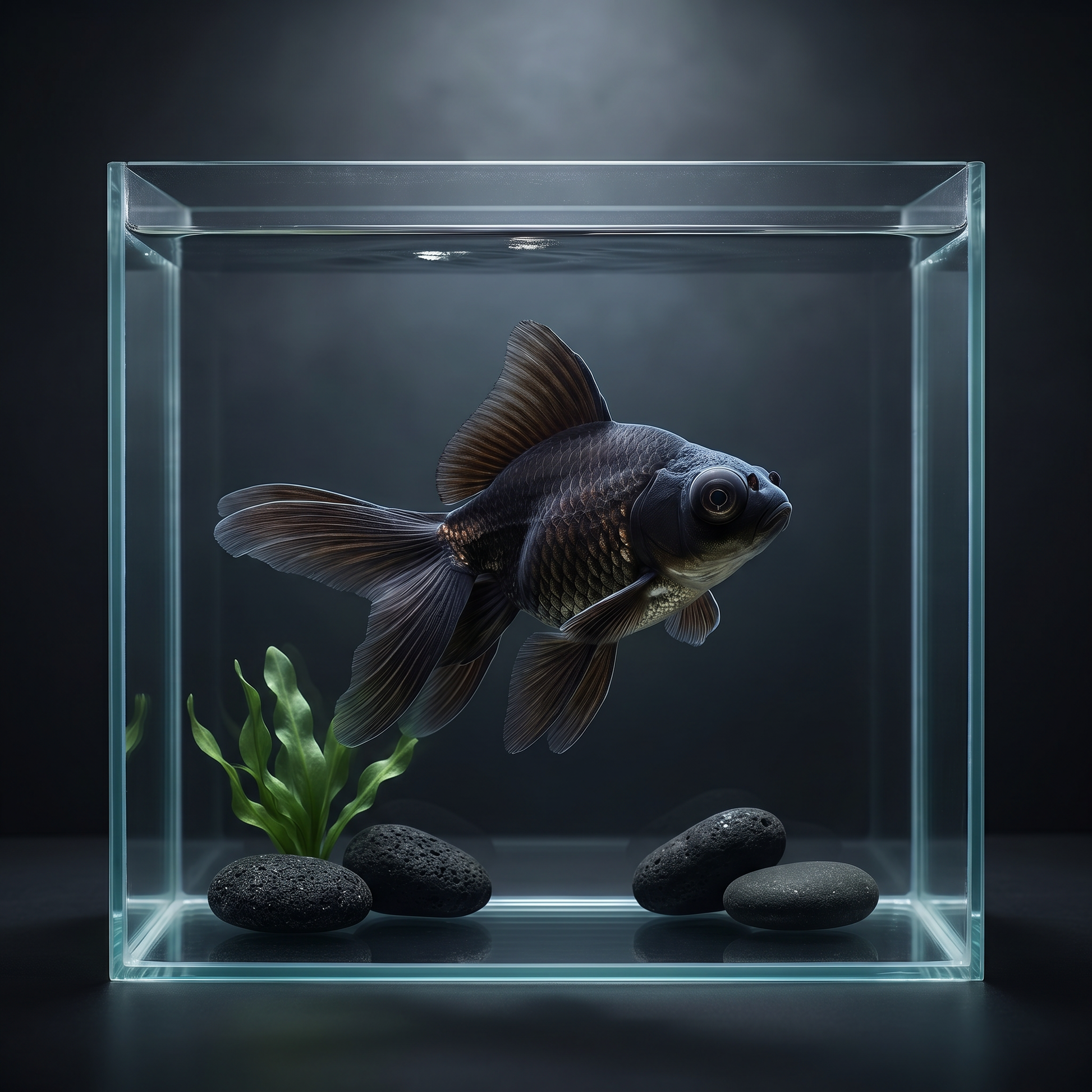 Black Moor Goldfish Carassius auratus velvety black fancy goldfish with telescope eyes