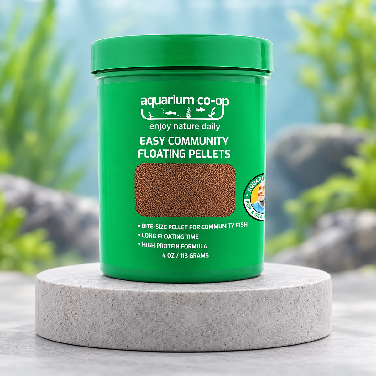 Aquarium Co-Op Easy Community Floating Pellets 4 oz jar, bite-size floating pellets for community fish
