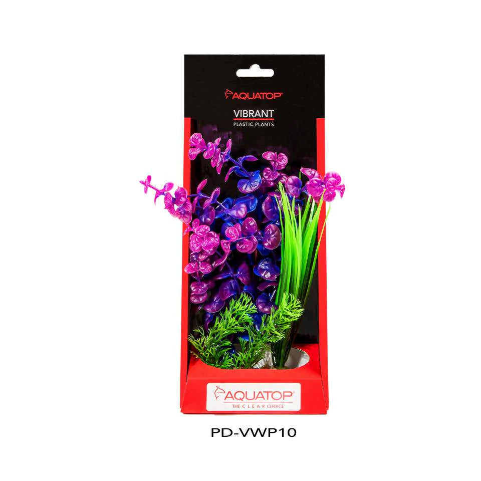 Aquatop Vibrant Wild Purpleberry 10 inch artificial aquarium plant in its package