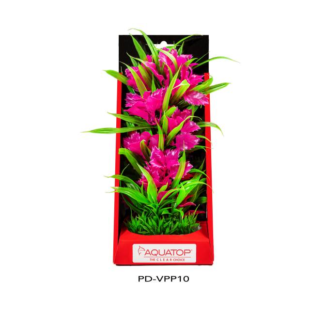 Aquatop Vibrant Passion Pink 10 inch artificial aquarium plant in its package