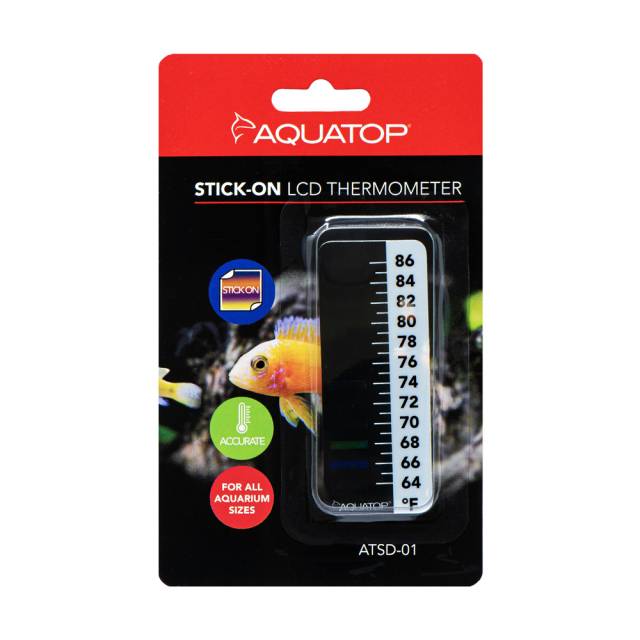 Aquatop ATSD-01 stick-on digital thermometer retail card, front