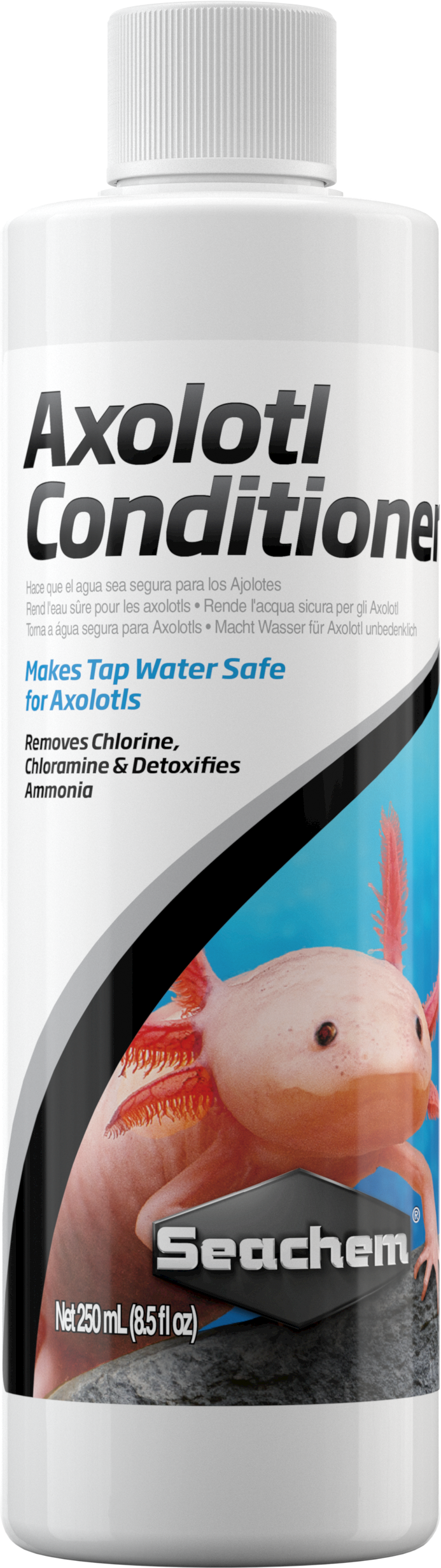 Seachem Axolotl Conditioner 250 mL bottle, dechlorinator that detoxifies ammonia for axolotls