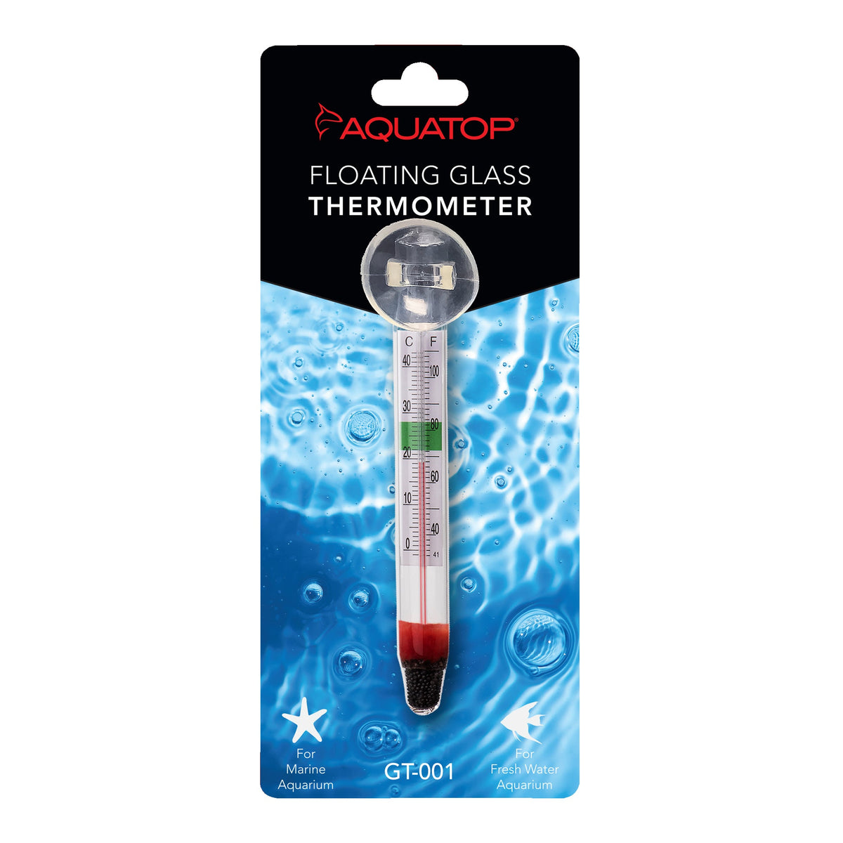 Aquatop GT-001 floating glass aquarium thermometer with suction cup mount