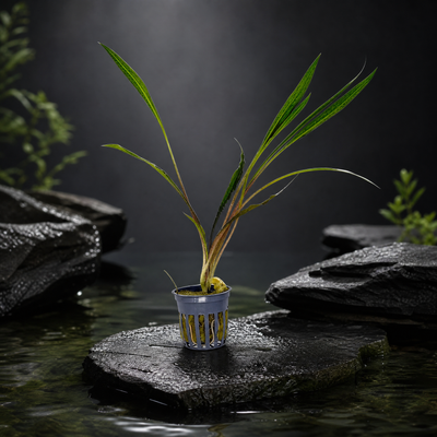 Cryptocoryne Spiralis 'Tiger' potted live freshwater plant with tiger-striped ribbon leaves