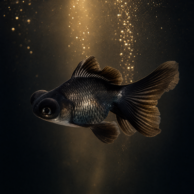 Black Moor Goldfish (Carassius auratus)