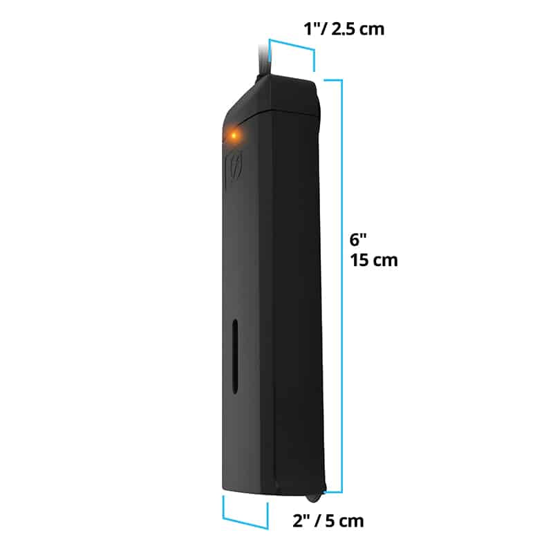 Fluval P50 heater dimensions diagram, 6 inches tall with a 2 inch suction cup base