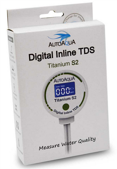 AutoAqua Titanium S2 inline TDS meter - digital RO/DI water purity monitor with magnetic mount