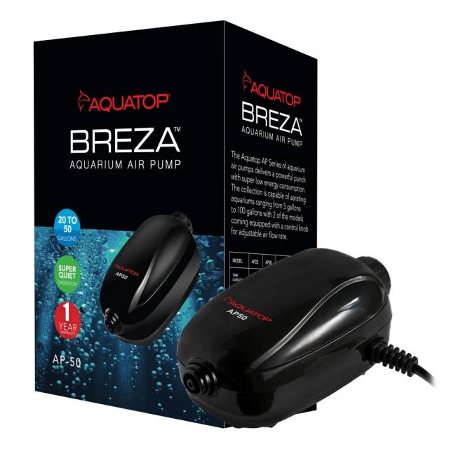 Aquatop Breza AP-50 single outlet aquarium air pump with its box
