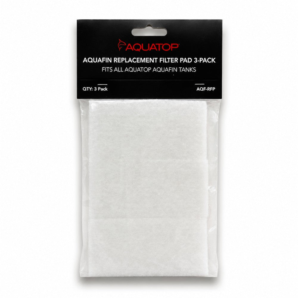 Aquatop AquaFin replacement filter pad 3-pack, retail pack front showing the white polyester floss pads