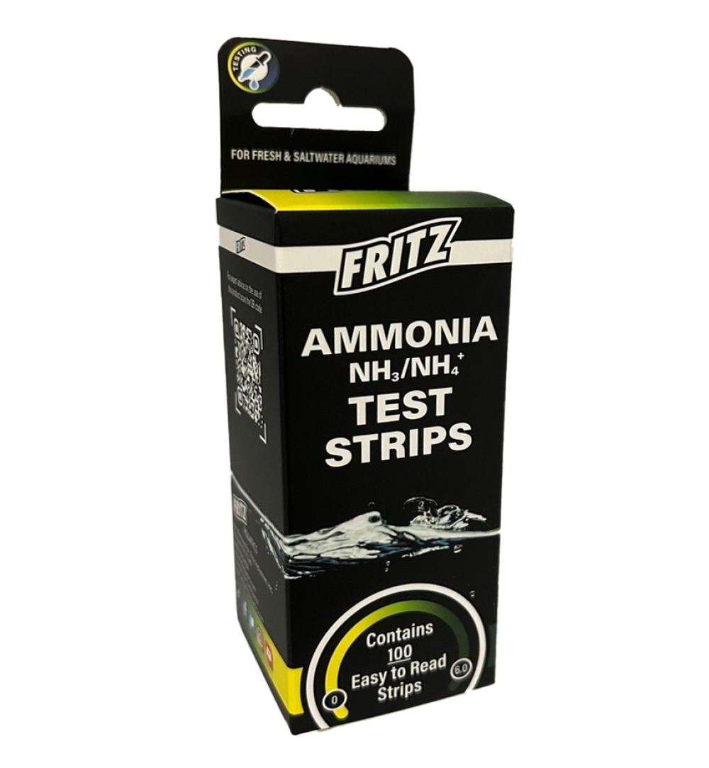 Fritz Ammonia Test Strips - 100-count bottle for total ammonia (NH3/NH4+) in freshwater and saltwater aquariums