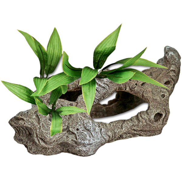 Blue Ribbon Exotic Environments Rock Tunnel aquarium ornament with silk plants