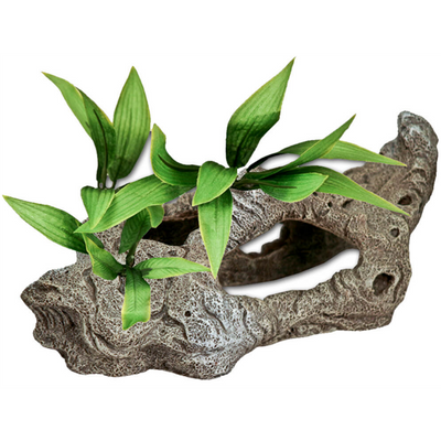 Blue Ribbon Exotic Environments Rock Tunnel aquarium ornament with silk plants
