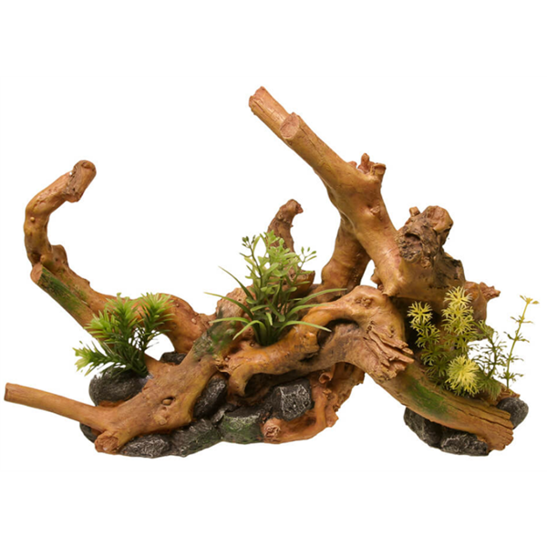 Blue Ribbon Exotic Environments Driftwood Centerpiece with plants aquarium ornament